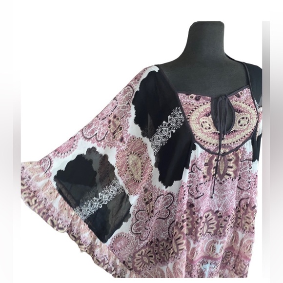 FREE PEOPLE Bohemian Tunic Top Dress Dusty Rose & Gray Brown Size S/P 🌸 - Picture 14 of 16